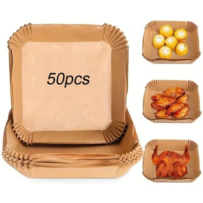 50/100 stuks Airfryer Wegwerp Papieren Inzetstukken Anti-aanbak Bakpapier Voor Frituren Bakken Koken Braden Keukenaccessoires
