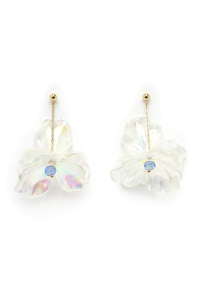 AVANT-GARDE PARIS White Floral Earrings - Gouden Studs 3.8cm x 6cm - 1 stuk - Elegante witte bloemenontwerp