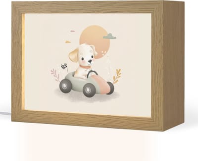 Nachtlampje 20x15 cm - Kinder lampje - Puppy - Raceauto - Oranje - Tafellamp kinderkamer - Slaapkamer lamp - Bedlamp kinderen - Kinderlampje stopcontact - Wandlamp babykamer - Nachtlampjes