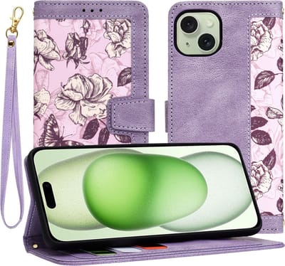 Hoesje geschikt voor Apple iPhone 15 Plus - Techsuit FlipCraft Book Wallet Case met koord - Mysterious Purple