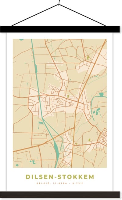 Posterhanger incl. Poster 40x60 cm - Schoolplaat - Plattegrond - België - Kaart - Stadskaart - Dilsen-Stokkem - Textielposter - Zwarte latten - Stadskaart