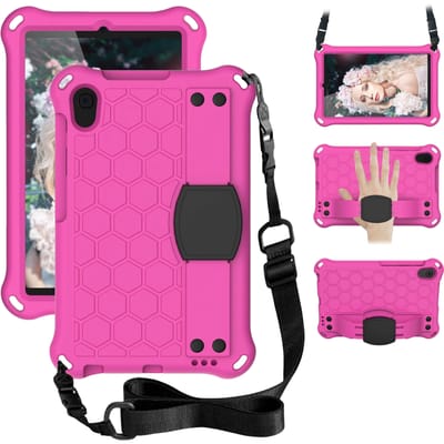 Cover voor iPad Mini 6 Siliconen handgreepriem Roze hoesje Tablet Kinderen Gepantserde iPad-hoesje Riemhoes Accessoires iPad Mini-hoesje met handgreepbescherming Tablet Apple rubberen hoes Roze hoesje