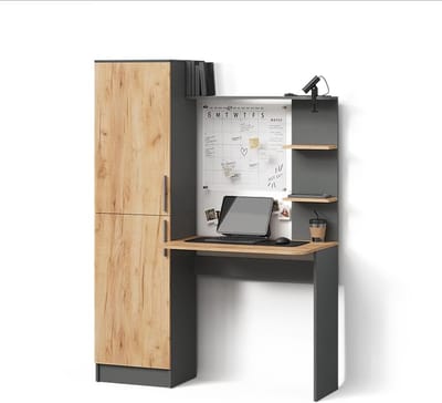 Bureau Rina - Werktafel - Thuiswerk - Twee gesloten vakken - 123 x 168 cm - Antraciet/Gouden Eik