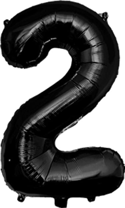 Cijfer ballon | Folieballon | Afmeting: 40cm | Kleur: Zwart | Cijfer: 2