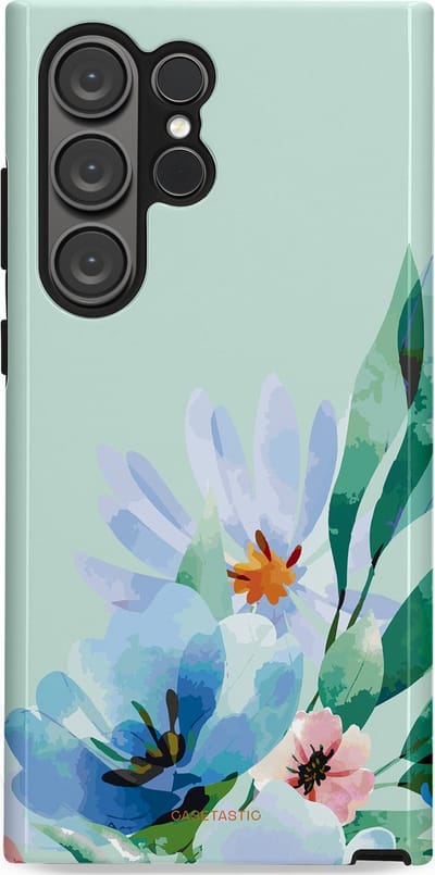 Casetastic hoesje geschikt voor Samsung Galaxy S23 Ultra - Dubbellaagse bescherming - Lente schildering - Fashion Case - Lichtgrijs Lichtblauw Mintgroen