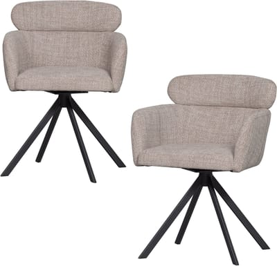 WOOOD Fenne Draaibare Eetkamerstoelen - Geweven Stof - Naturel -Set van 2