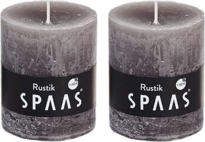 2x Taupe rustieke cilinderkaarsen/stompkaarsen 7 x 8 cm 30 branduren - Geurloze kaarsen - Woondecoraties
