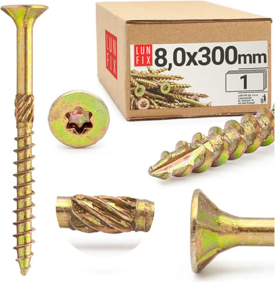 LUN FIX - Spanplattenschroeven 8x300 mm - 1 stuk - TX40 (I-Ster) - Verzinkte kop/freesribben - Torx Schroeven