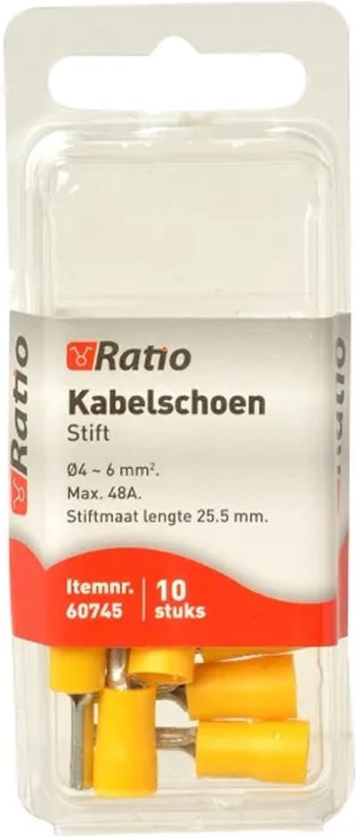 Ratio® Kabelschoen Stift 13mm 4-6mm² - Pen - Geel - 10st in blister