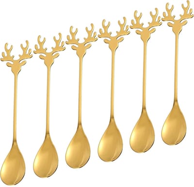 Kleine Lepel - 6 Rendier Koffielepels - Lepel Van Roestvrij Staal - Kerstlepel - Kleine Lepel - Creatieve Lepel - Cakelepel - Theelepel - Roerlepel Rendier - Bestek - Goud