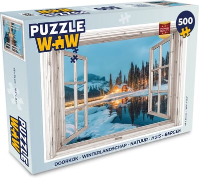 Puzzel Doorkijk - Winterlandschap - Natuur - Huis - Bergen - Legpuzzel - Puzzel 500 stukjes