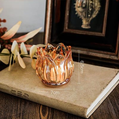 Vintage Tulp Glazen Kaarshouder Romantische Bruiloft Heldere Tafelkaars Ornament Huis Sieraden Accessoires Ambachtelijke Geschenken Huisdecoratie bruin