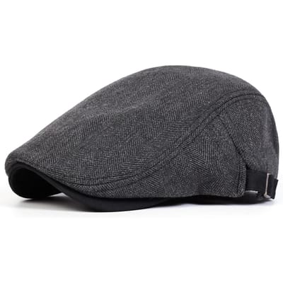 Heren Retro Visgraat Ruit Nieuwspetten Britse Schilderspetten Lente en Herfst Verstelbare Platte Pet Hip Hop Baret gray