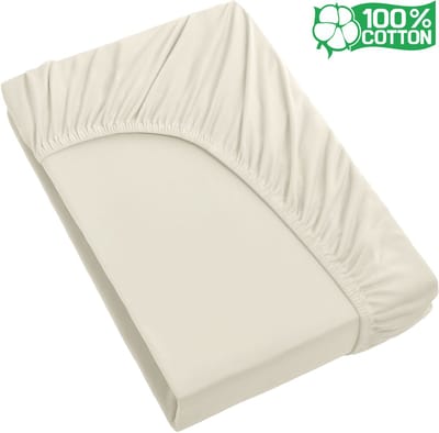 Hoeslaken 100% Katoen - Zacht Katoenen Hoeslaken - Crème - 90x200 cm - 35 cm Hoge Hoek - Perfecte Pasvorm - Heerlijk Zacht - katoenen Hoeslaken 90x200 - Crème - Antibacteriëel - matrasbeschermer - matrasvernieuwer