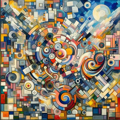 Olieverf picasso schilderij | Pablo's kleurrijke meesterwerk: expressieve olieverf in de stijl van Picasso | Kunst - 80x80 centimeter op Dibond | Foto op Dibond