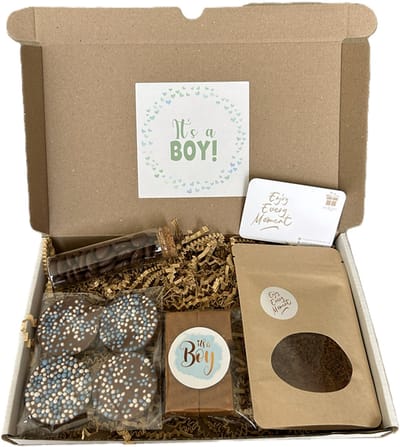 Baby It's a boy koffie brievenbus cadeau - fudge - chocolade mokkaboontjes - chocolade