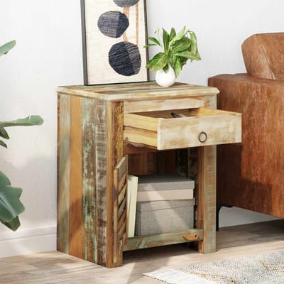 vidaXL - Bijzettafel - met - 1 - lade - en - 1 - deurtje - gerecycled - hout