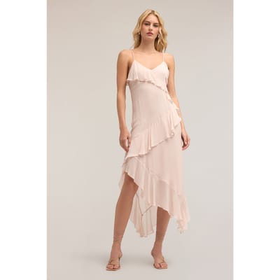 Motivi Flounced Midi Dress With Ruching Pink Maat: 34 | Midi Jurken Outlet | Dames | Roze