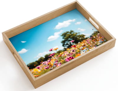 Dienblad hout 40x30 cm - Schootdienblad - Bloemenweide - Blauw - Lucht - Kleuren - Borrelplank rechthoek - Plateau dienbladen