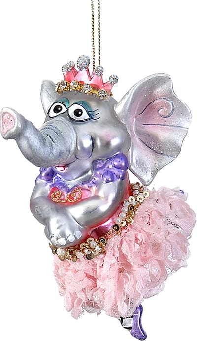 Viv! Christmas Kerstornament - Olifant Ballerina - glas - roze grijs - 13cm