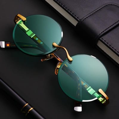 Retro Frameloze Mannen Zonnebril Groene Kristalsteen UV400 Luipaardprint Buiten Rijden Bril Gafas De Sol 1PC gray