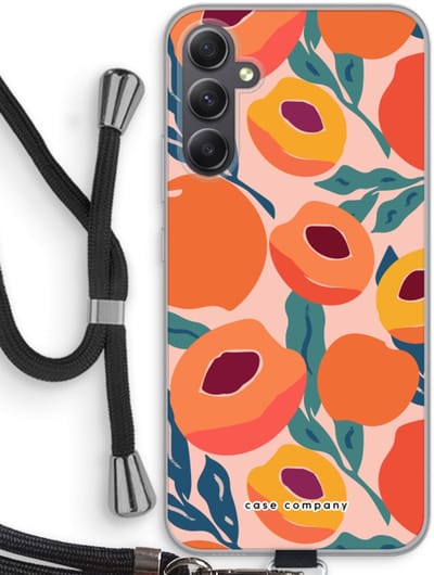 Case Company® - Hoesje met koord geschikt voor Samsung Galaxy A34 hoesje met Koord - Perzik - Telefoonhoesje met Zwart Koord - Bescherming aan alle Kanten en Over de Schermrand