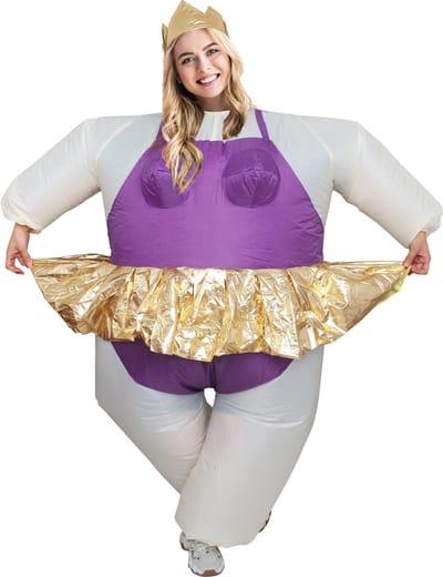 KIMU® Opblaas Kostuum Ballerina Paars - Opblaasbaar Pak - Balletpak Mascotte Opblaaspak - Ballet Tutu Paars Goud Dikmaakpak Dames Heren Festival