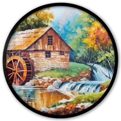 Poster in lijst Rond - Fotolijst 40x40 cm - Posters - Landschap - Schilderij - Huis - Kunst - Herfst - Ronde posterlijst zwart - Decoratie - Wanddecoratie woonkamer - Muurdecoratie slaapkamer