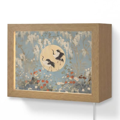 Wandlamp 20x15 cm - Oplaadbaar - Kraanvogels - Maan - Bloemen - Blauw - Wandlampen binnen woonkamer - Slaapkamer lamp met kabel - Decoratieve nachtlamp - Vloerlamp snoer