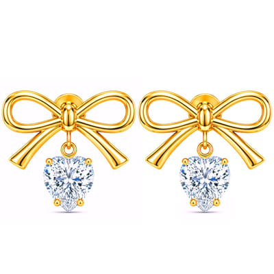 Pax Amare Zirkonia Oorbellen met Strikje - Goudkleurig Stainless Steel - Oorhangers met Synthetische Diamant