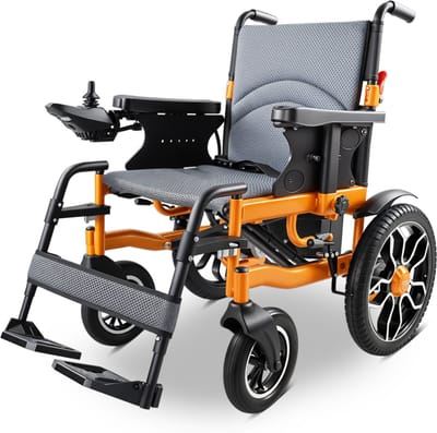 ZygenAir YHW001-D Elektrische Rolstoel - Lithiumbatterij 24V/12Ah - 20 km Bereik - Sterk Dubbel-X Frame - 150 kg Draagvermogen - Lichtgewicht& Opvouwbaar - Comfort & Stabiliteit - Oranje