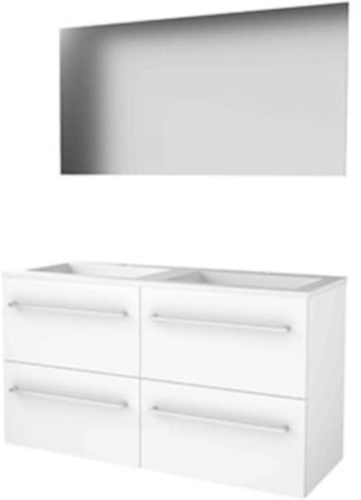Basic-Line Ultimate 46 Badkamermeubelset - 120 x 46 cm - Met Grepen - 4 Lades - Acryl Wastafel - 2 Kraangaten - Spiegel met Indirecte LED Verlichting - Ice White