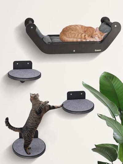 Klimwand Voor Katten Met Kattenbed - Houten Kattenmeubel Met 3 Treden - Katten Trap En Wandelementen Voor Klimmen, Spelen En Slapen - XL