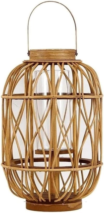 Kandelaar Rotan - Kaarshouder Lantaarn - Sfeerverlichting Huis - Handgemaakt Uniek - Tafelblad Model - Natuurlijk Hout
