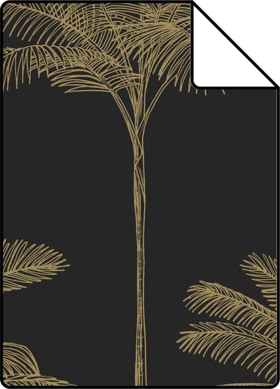 Proefstaal ESTAhome behang palmbomen zwart en goud - 26.5 x 21 cm - 139322-S
