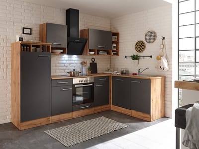 Hoekkeuken 280  cm - complete keuken met apparatuur Hilde  - Wild eiken/Grijs   - keramische kookplaat - vaatwasser - afzuigkap - oven    - spoelbak