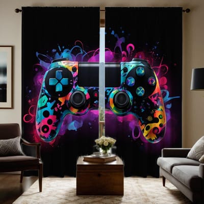 2 Stuks HD Digitale Zwarte Kleurrijke Gamer Gordijnen Huis Decoratie Stijl Decoreren Woonkamer Slaapkamer Gordijnroede Gordijnen Effect S W52H63inchW132H160cm blue