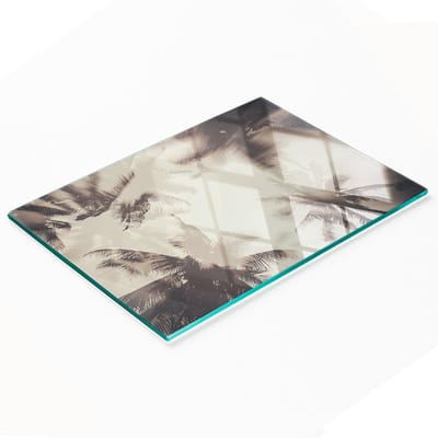 Duurzame en stijlvolle snijplank van gehard glas met palmboommotief, 80x52 cm