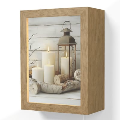 Wandlamp 15x20 cm - Oplaadbaar - Stilleven - Wit - Kaarsen - Rustiek - Natuur - Wandlampen binnen woonkamer - Slaapkamer lamp met kabel - Decoratieve nachtlamp - Vloerlamp snoer
