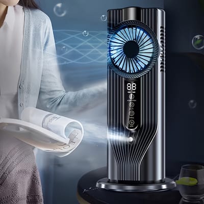 Deze draagbare USB-ventilator met zes snelheidsstanden functioneert zowel als airconditioner als luchtbevochtiger, en is Geschikt voor thuis, op kantoor en in studentenkamers. Hij is Geschikt voorzien van een snelkoelsysteem van 3 seconden (Zwart)