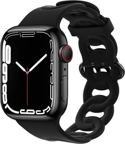 Siliconen Smartwatch bandje - Geschikt voor Apple Watch 1/2/3/4/5/6/8/9/10/11/SE(2-3)/Ultra(2-3) silicone chain band - zwart - Strap-it Horlogeband / Polsband / Armband - maat: 44mm / 45mm / 46mm / 49mm