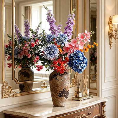 Sogiol® Zijden bloemen boeket - Kunstbloemen - Inclusief vaas - Onderhoudsvrij - 12 stelen