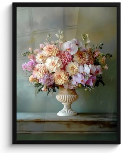 Poster in lijst - Fotolijst 50x70 cm - Posters - Orchidee - Boeket - Vaas - Bloemen - Posterlijst zwart - Decoratie - Wanddecoratie woonkamer - Muurdecoratie slaapkamer