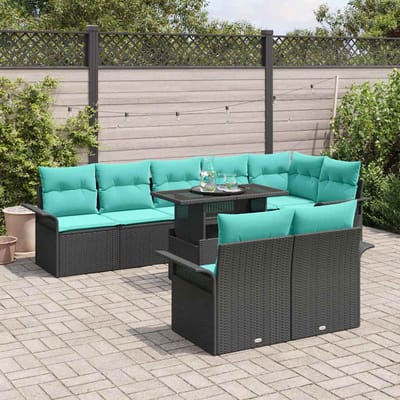 vidaXL - Tuinbank - Set - 9 - st - 8-Aantal - zitplaatsen - Zwart - Poly - Riet