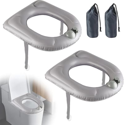 LALAGO Inflatable Toilet Seat Cushion, Pack of 2, 44 x 37 x 8 cm, Inflatable Suction Cup Cushion Raised Toilet Seat Booster for Adults, Elderly, Disabled, Coccyx, Pain Relief, Grey