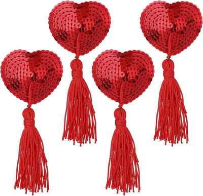 Allecto plus - Siliconen tepelstickers hartvormig zelfklevend rood - Set van 2 - Borstbeha met pailletten - Herbruikbaar - Dames - Eén maat