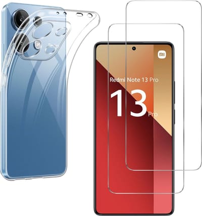 Hoesje Ultraslank geschikt voor Xiaomi Redmi Note 13 Pro 4G backcover siliconen Transparant en 2 stuks ScreenProtector Gehard Glas