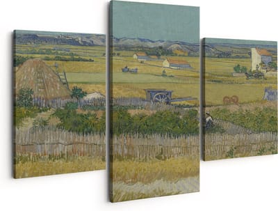 Artaza Canvas Schilderij Drieluik De Oogst - Vincent van Gogh - 150x120 - Groot - Foto Op Canvas - Canvas Print