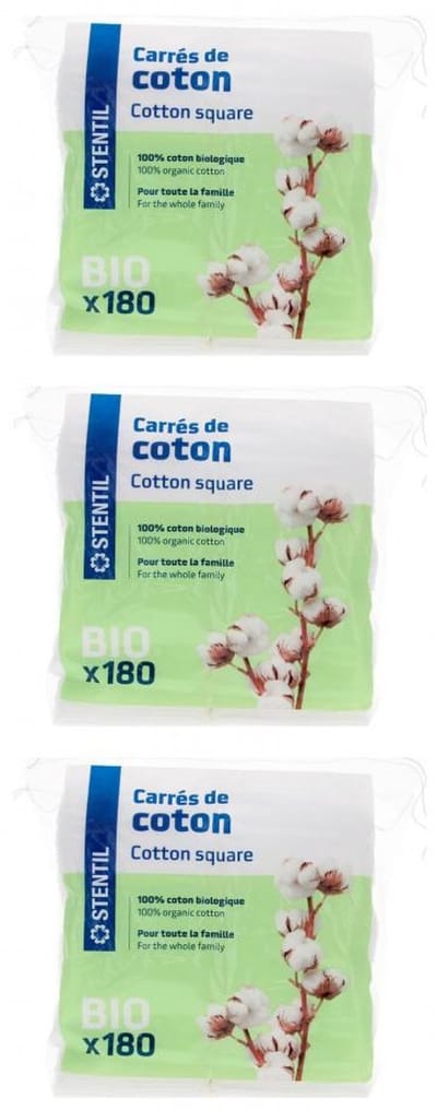 Stentil Biologische Wattenvierkantjes Set van 3 x 180 stuks