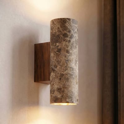 Lucande - wandlamp - 2lichts - Marmer, ijzer - H: 23 cm - GU10 - bruin gemarmerd